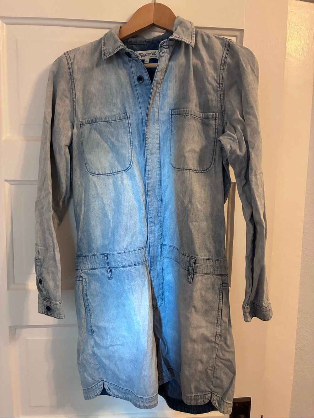 Madewell Chambray Pastime Romper Cotton Long Sleeve Jumpsuit Shorts Small - Picture 2 of 7